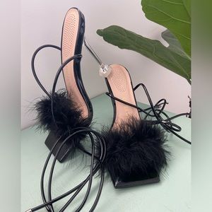 Azalea Wang, Sexy fur patent Leather lace-up stiletto, Sz 7.5